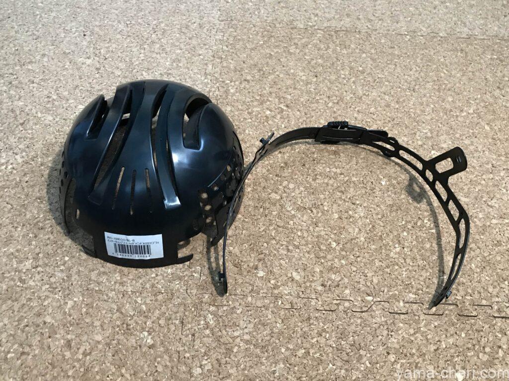 サイズ調整ベルトを取り外したミドリ安全のヘルメットINC100B